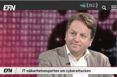 Foto: Fredrik Blix intervjuas om cybersäkerhet och cyberattacker i Ekonomi- och Finansnyheterna.