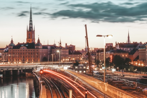 Kvällsbild över Stockholm, genrebild till konferensen Digitalize in Stockholm 2021
